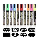 BESTOYARD Chalk Markers 10 Pack & 80 Chalkboard Labels Perfect for Chalkboards, Bistro, Windows, Glass, Labels