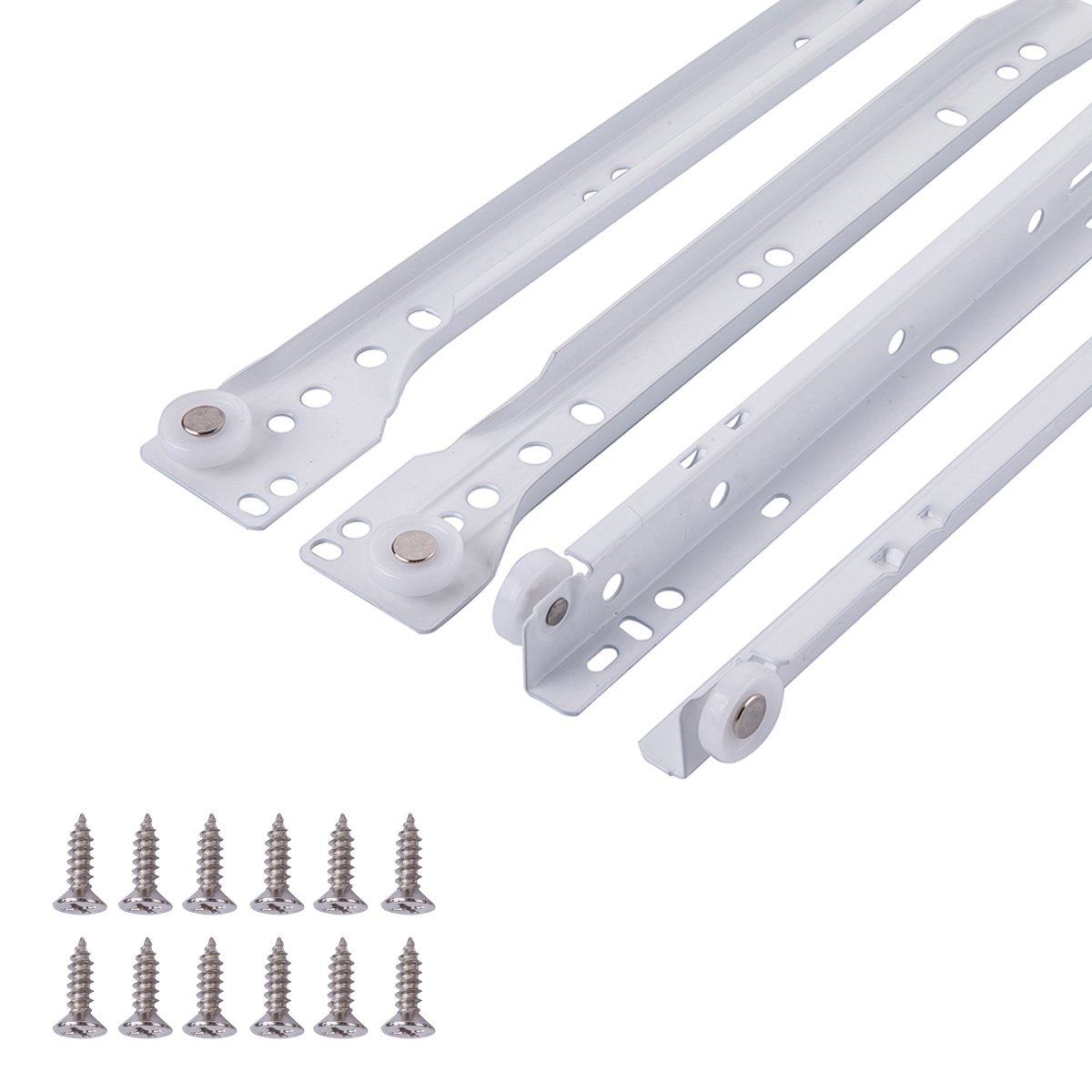 Photo 1 of 10" Bottom-Mount Drawer Slide Kit, Steel Tracks, 1.2 mm Thick, 20-Pair, White Powder Coat Finish