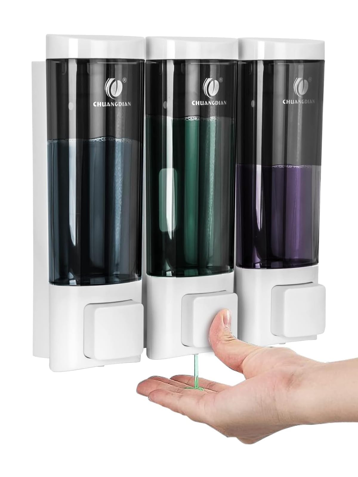 Triple 200ML Soap Dispenser Bathroom Wall Mounted Shower Gel Shampoo and Conditioner Dispenser Kitchen Dish Detergent Container Hand Body Wash Liquid Soap Dispenser for Home Hotel Restaurant