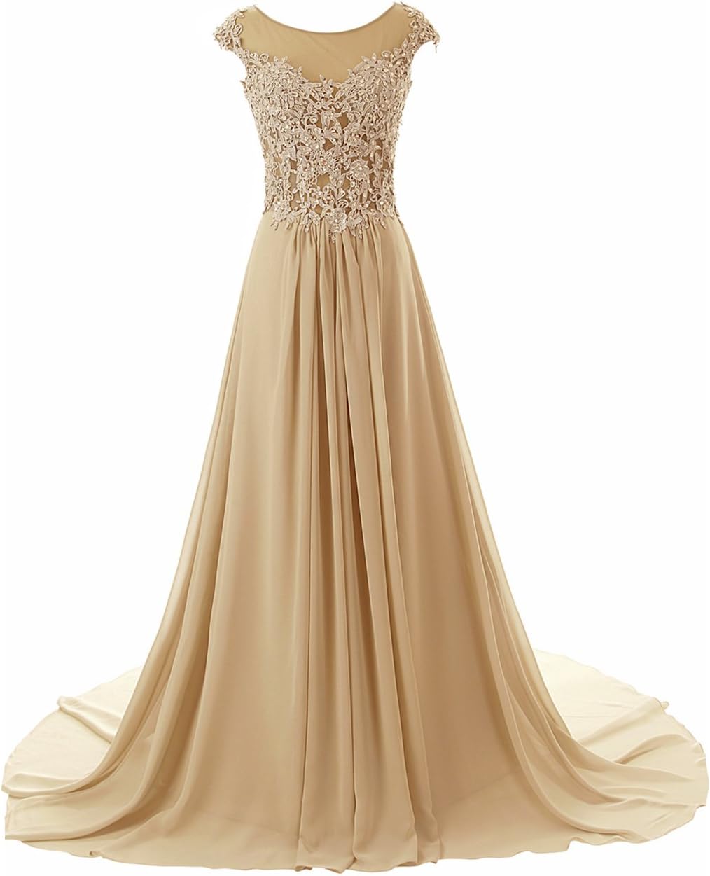 Prom Dress Long Formal Evening Gowns Lace Bridesmaid Dress Chiffon Prom Dresses Cap Sleeve