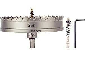 CENYB 6-1/4" (159mm) Tungsten Carbide Tipped Hole Saw with 2Pcs Titanium-Plated Pilot Drill Bits for Hard Metal,Stainless Steel,Iron,Aluminum Alloy,Wood and Plastic