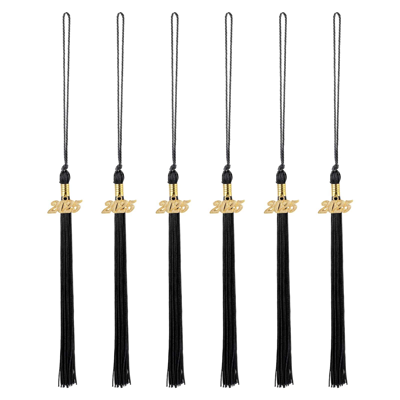 Photo 1 of 6 PCS Black Graduation Cap Tassel with 2025 Gold Charms Accessories 2025 Graduation Tassel Academic Graduations Cap Decorations for GraduationGifts High School College