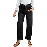 BLENCOT Women's Maternity Jeans Elastic Hight Waist Stretch Barrel Jeans Wide Leg Side Panel Pregnancy Denim Pants