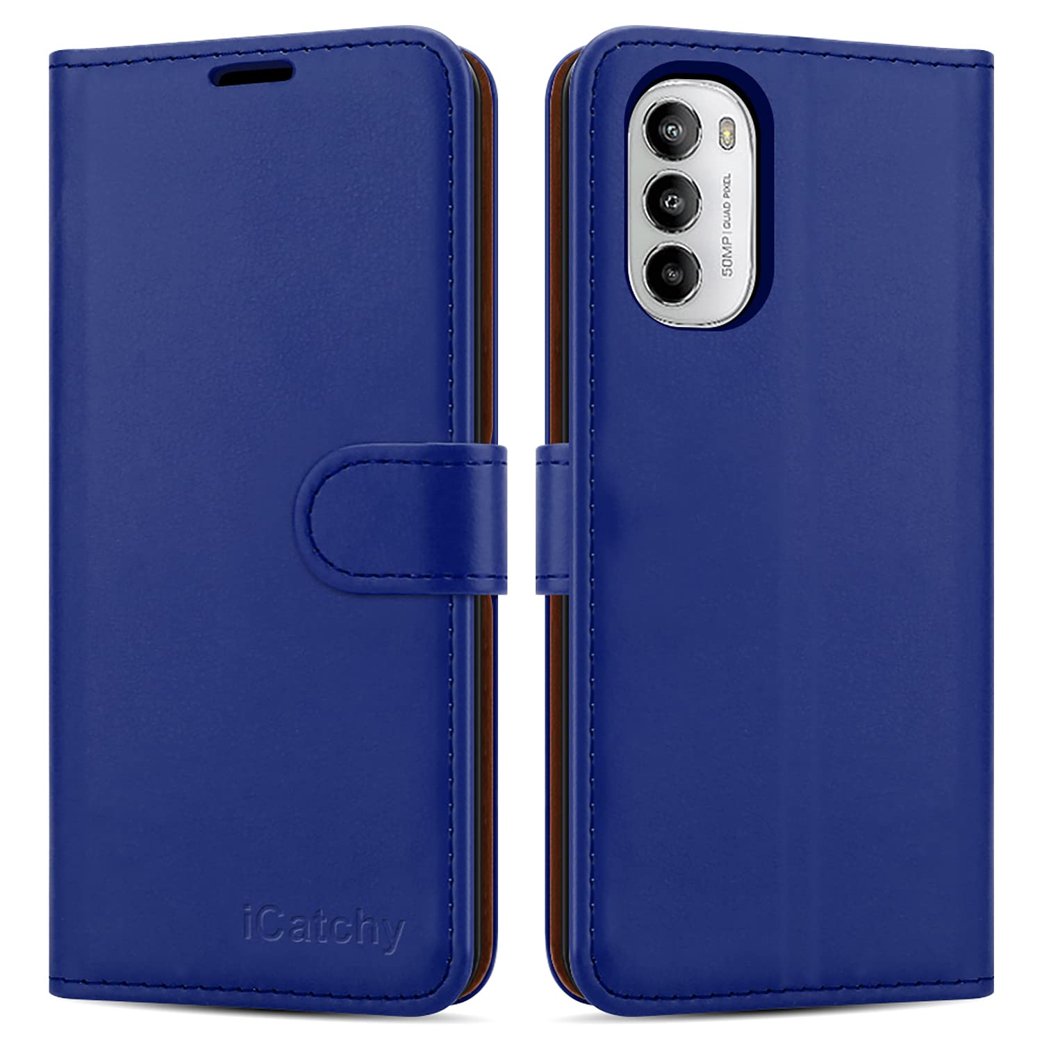 iCatchy for Motorola Moto G82 / G52 Case Leather Wallet Book Flip Kickstand Card Slots Full Protection Folio Cover Compatible for Moto G82 / G52 Phone (Blue) โ image 1