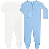 GUISBY Footed Long Sleeve Baby Pajamas with Zipper Cotton Infant Sleepwear