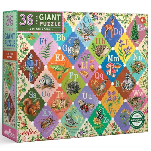 eeBoo 36 Piece Giant Floor Puzzle - A is for Acorn Children's Puzzle Alphabet & Animal Themed, Large Pieces for Small Hands to Develop Motor Skills