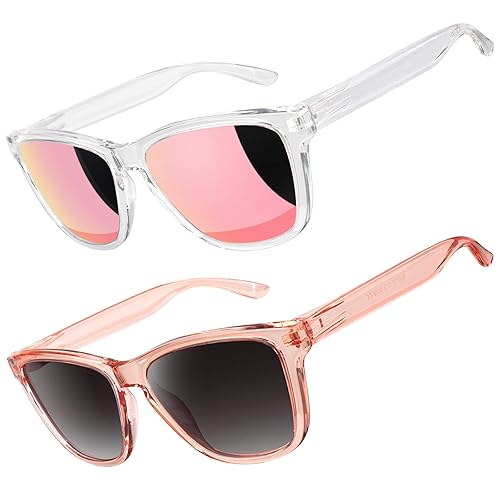 LINVO Polarized Sunglasses for Women Men, Clear Frame Colorful Mirrored Sun Glasses with UV Protection