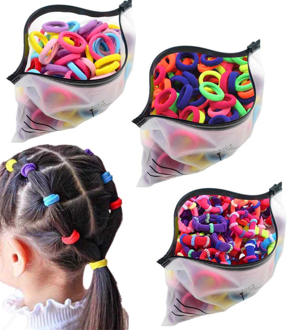 LadayPoa 300 Pcs Baby Hair Ties for Toddler Girls, Cotton Elastic Infant Seamless Hair Ties, Mixed Colors