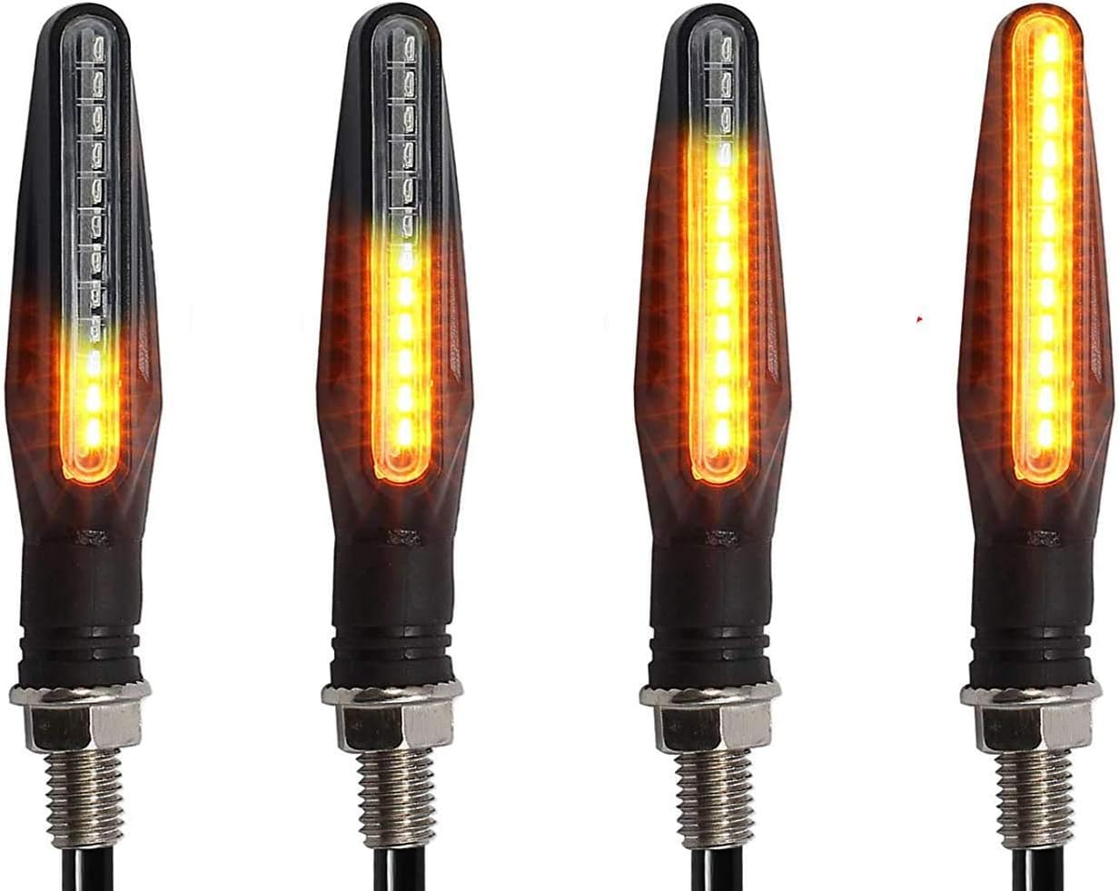 4PCS Universal LED Flowing Motorcycle Turn Signal Indicator Amber Light for All Motorbike Off-Road Waterproof Turn Signal Lights Replacement Compatible with Harley Kawasaki Yamaha Suzuki