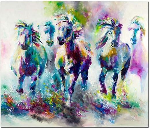 Xiaoxinyuan 100 Peint A La Peinture A L Huile Aquarelle Abstraite Animal Cheval De Course Photo Murale Salle De Sejour Decoration 50 100cm Amazon Fr Cuisine Maison