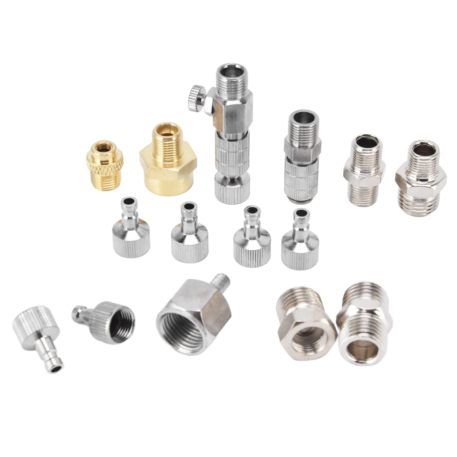 Airbrush Adapter Kit Airbrush Quick Joint Airbrush Quick Release Coupling Adapter One Touch Quick Change Plug Compatible with Compressor Airbrush Hose 15 Pieces