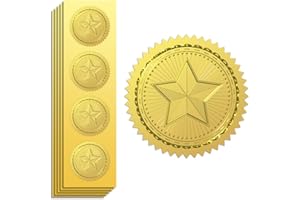 Peacoblue Gold Foil Stickers Seals Official Embossed Star 2 Inch 100Pcs, Self Adhesive Gold Around Embossing Medal Stickers f