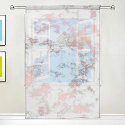 Funnyy Window Sheer Curtain White Marble Rose Gold Tulle Voile