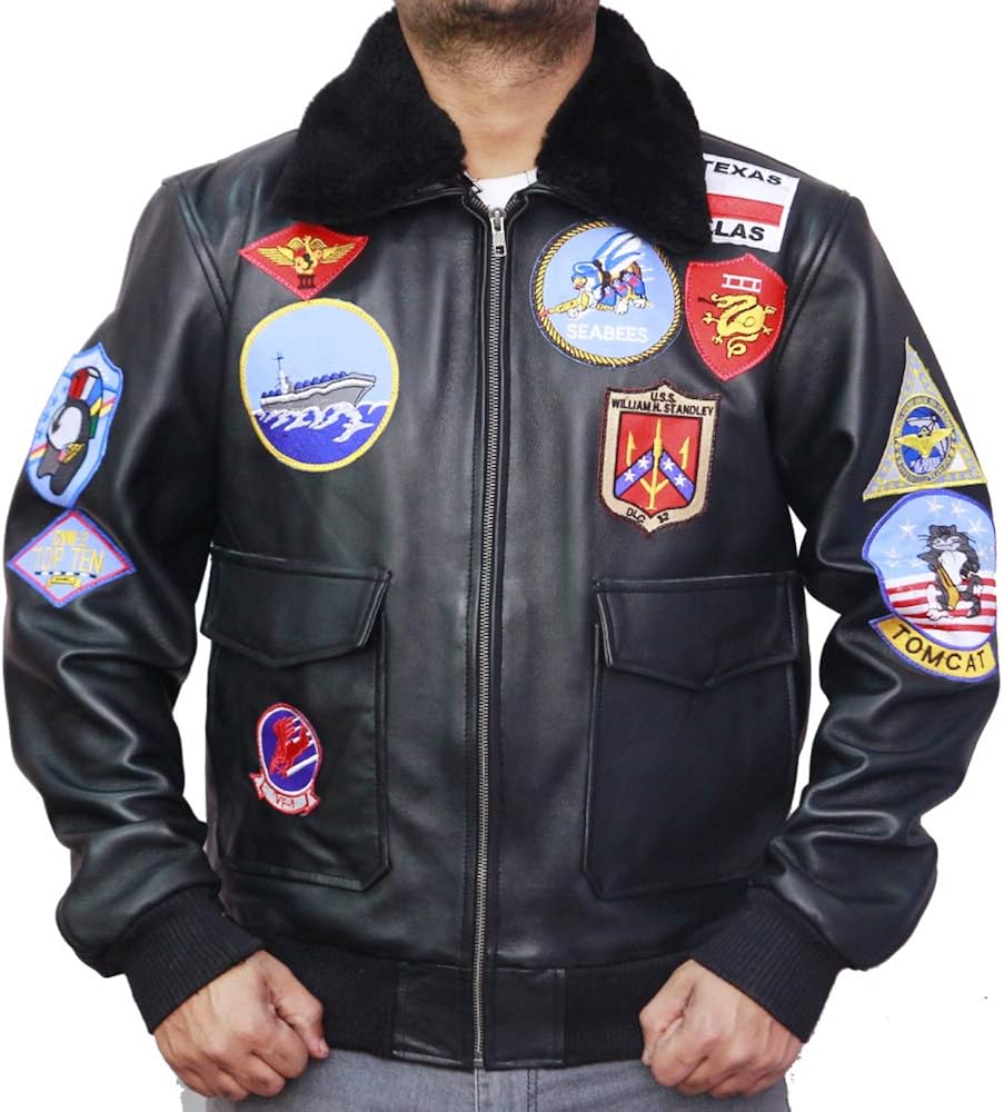 Men's Fashion Top Gun Bomber Original Leather jacket Genuine Sheepskin Leather Jacket for Men