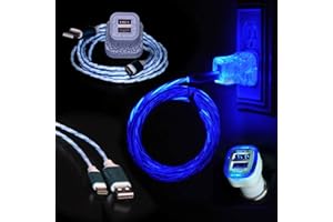 LyteCordz - Touch Sensitive ON/Off - Lighted Light Up LED Charging Charger Cable USB Cord with Light Up Wall and Car Plug - (Type C - USB 3.0-3 FEET, Blue)