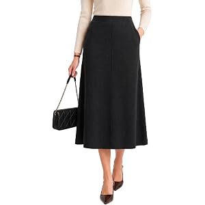 Arach&Cloz Women's Wool Blend A-Line Elastic Waistband Fall Sweater Skirts | Non-Itchy, Elastic Waist, Side Pockets, Relaxed