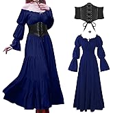 BITSEACOCO Halloween Renaissance Dress for Women, Medieval Victorian Gothic Pirate Peasant Witch Costume Irish Fairy Dresses