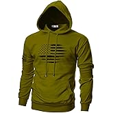 Ohoo Men's Slim Fit American Flag Hoodie Lightweight with Kangaroo Pocket