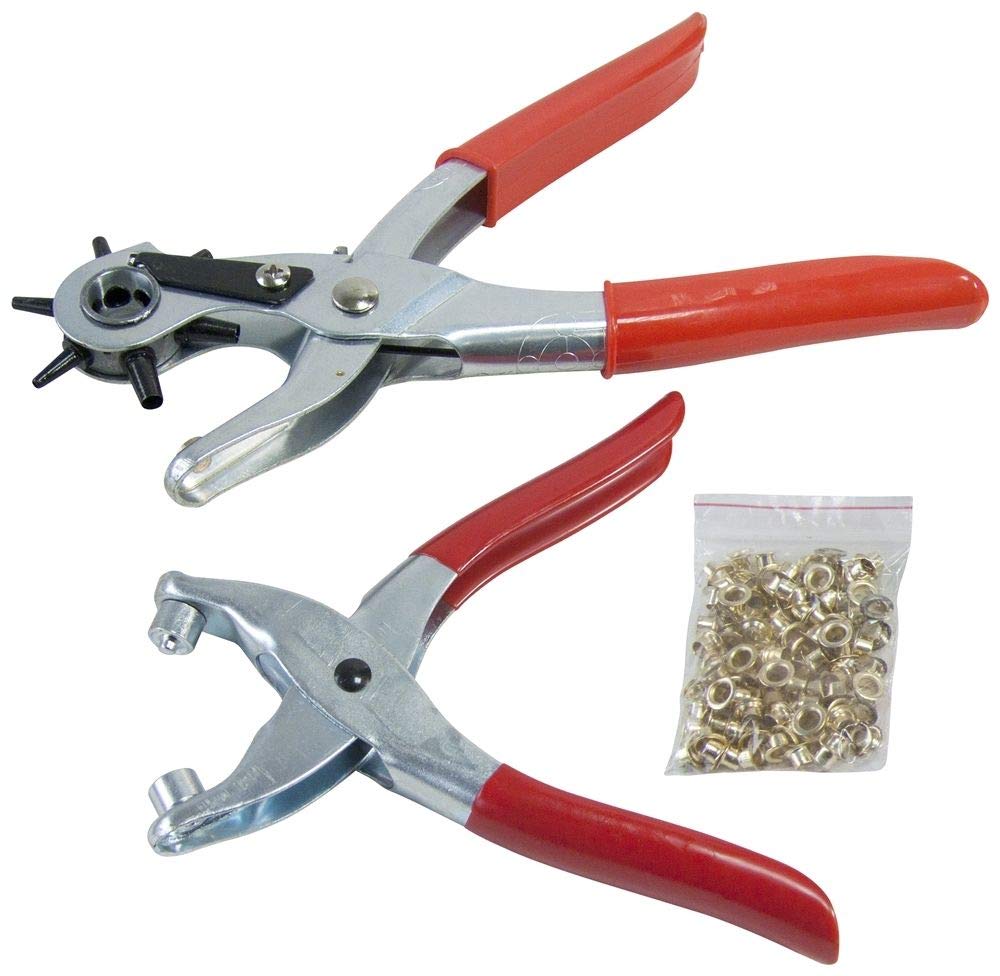 ASPIRE UK Heavy Duty Leather Hole Punch Set – Revolving Punch Tool with Eyelet Pliers for Belts, Straps, Canvas, Fabric, Shoes, Card Crafts & DIY Leather Projects