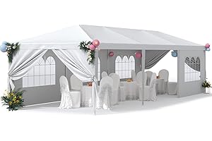 Greesum 10x30 Outdoor Canopy Tent Patio Camping Heavy Duty Gazebo Shelter Party Wedding BBQ Events with Side Removable Walls, Waterproof Shelter, White