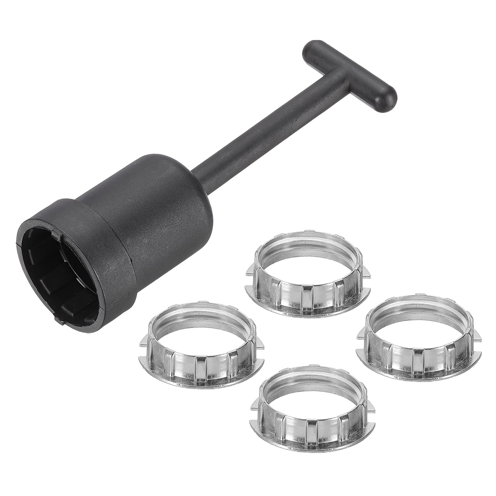 Photo 1 of PATIKIL G9 Light Socket Rings Kit, Lamp Shade Holder Adapter 4 Zinc Alloy Ring Replacement with Removal Tool for Lamp Shade Collar Ring Retaining Ring Tool, 95mm Silver Tone