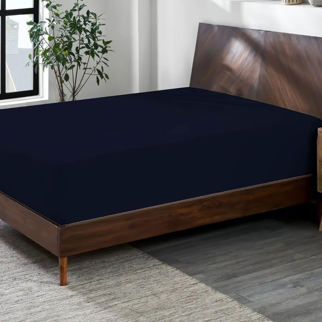 Photo 1 of 100% Combed Cotton Prewashed Jersey Knit Fitted Sheet only - Snug Fit, Stay in Place - Fits Mattresses Up to 14" Deep Pocket - Ultra Soft, Wrinkle & Fade Free - Comfy Fitted Sheet Twin Navy Blue