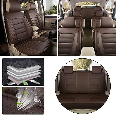 Amazon カーシートカバー のために フォード 7席 フォーシーズンズユニバーサル Puレザー 車用シートカバー カーシート 保護カバー ノンスリッ 耐摩耗性 超快適性 自動車内装 コーヒー シートカバー 車 バイク