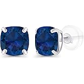 Solid 14K Gold 6mm Cushion Cut Genuine Birthstone Stud Earrings For Women | Hypoallergenic Studs | Natural or Created Gemstone Stud Earrings For Women