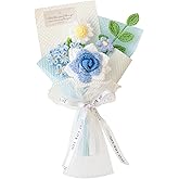 Piklado Hand-Woven Flower Bouquet Finished(1pcs) for Valentine's Day Girlfriend Birthday Gift Wedding Decoration Crochet Artificial Flower, Bouquet Gift (Blue)
