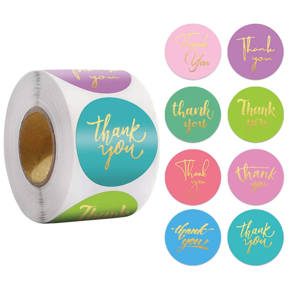 Thank You Stickers,500pcs Gold Foil Round Stickers,1.0 Inch,8 Unique Designs,Thank You Sticker Roll, Baby Gift and Wedding Stickers Labels, Wrapping Supplies for Handmade Goods Small Business Owners