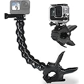 FiTSTILL Jaws Flex Clamp Mount with Adjustable Gooseneck 8-Section Compatible with Go Pro Hero 13,12,11,10,9,8,7,6,5,4,Session,3+, 3,2,1,Max,Fusion,DJI Osmo Action 5 Pro 4 3 2 Cameras