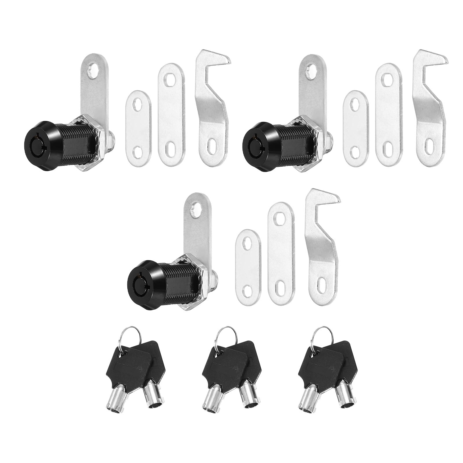 PATIKIL 1/8 Inch Black Cabinet Locks with Black Keys, 3 Pack Zinc Alloy Cam Lock Cylinder RV Lock Set Keyed Alike for Cabinet RV Drawer Storage Door Tool Box