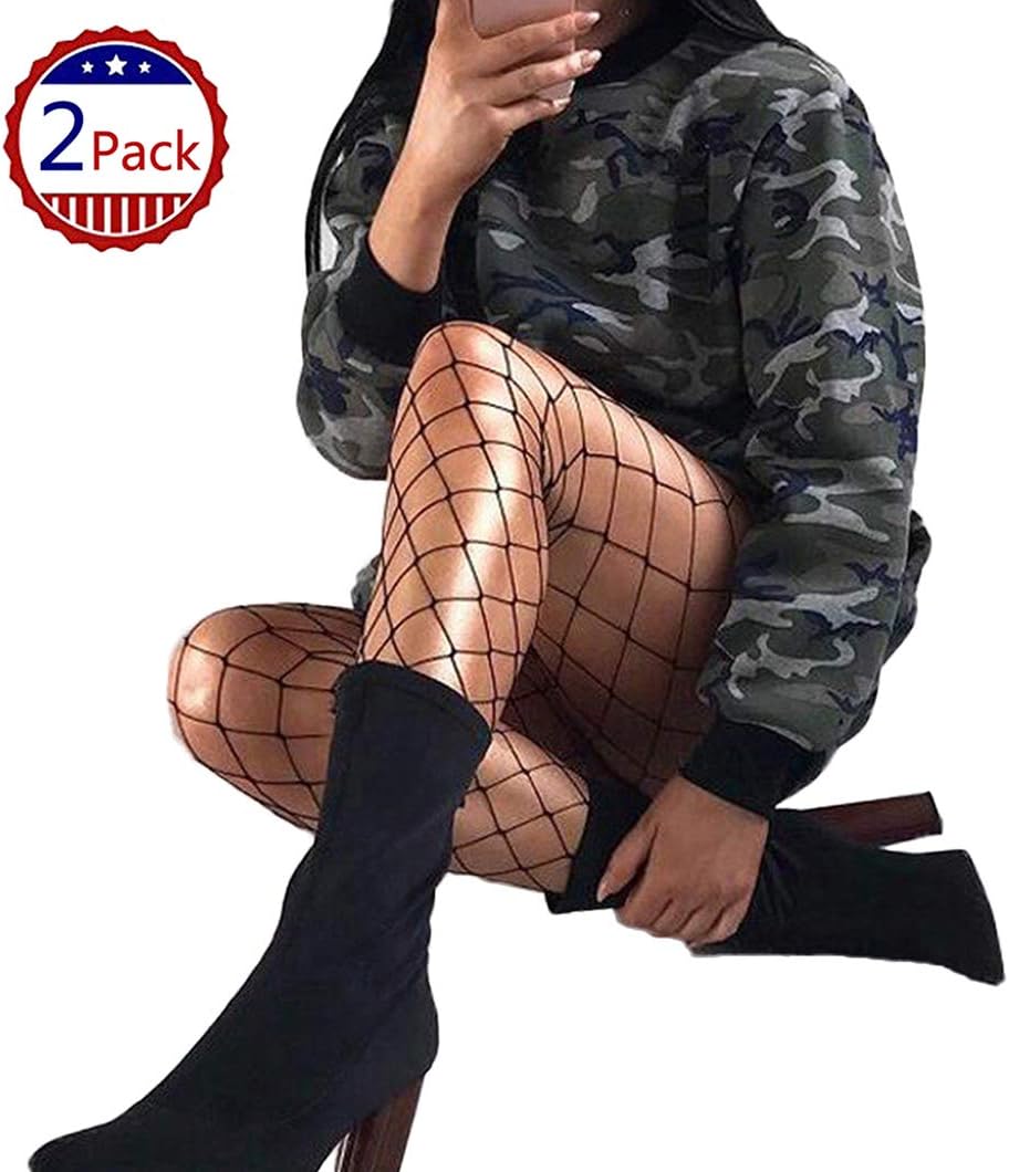 2 Pair Fishnet Stockings Waist High Net Tights for Women Seamless Hosiery Pantyhose DORALLURE