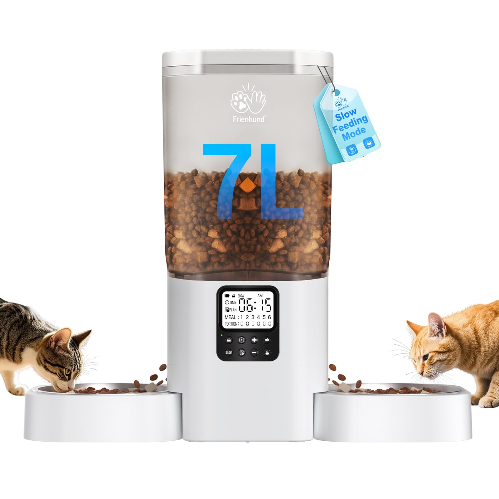 Frienhund Timed Automatic Cat Feeder 2 Cats with Slow Feed: Dual Automatic Dog Feeder with Information Visualization, Programmable Auto Cat Food Dispenser for Multiple Pets,Detachable for Clean-29 Cup