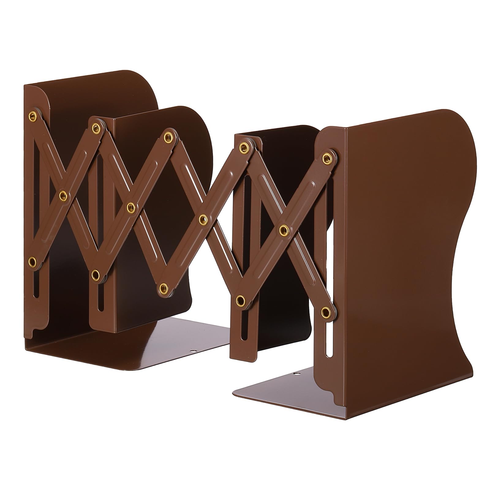 YOKIVE Adjustable Bookend, Expandable File Magazine Rack Bookshelf Organizer Binder Holder, Keep Storing Books, Great for Office Home Desk (Brown, Metal)