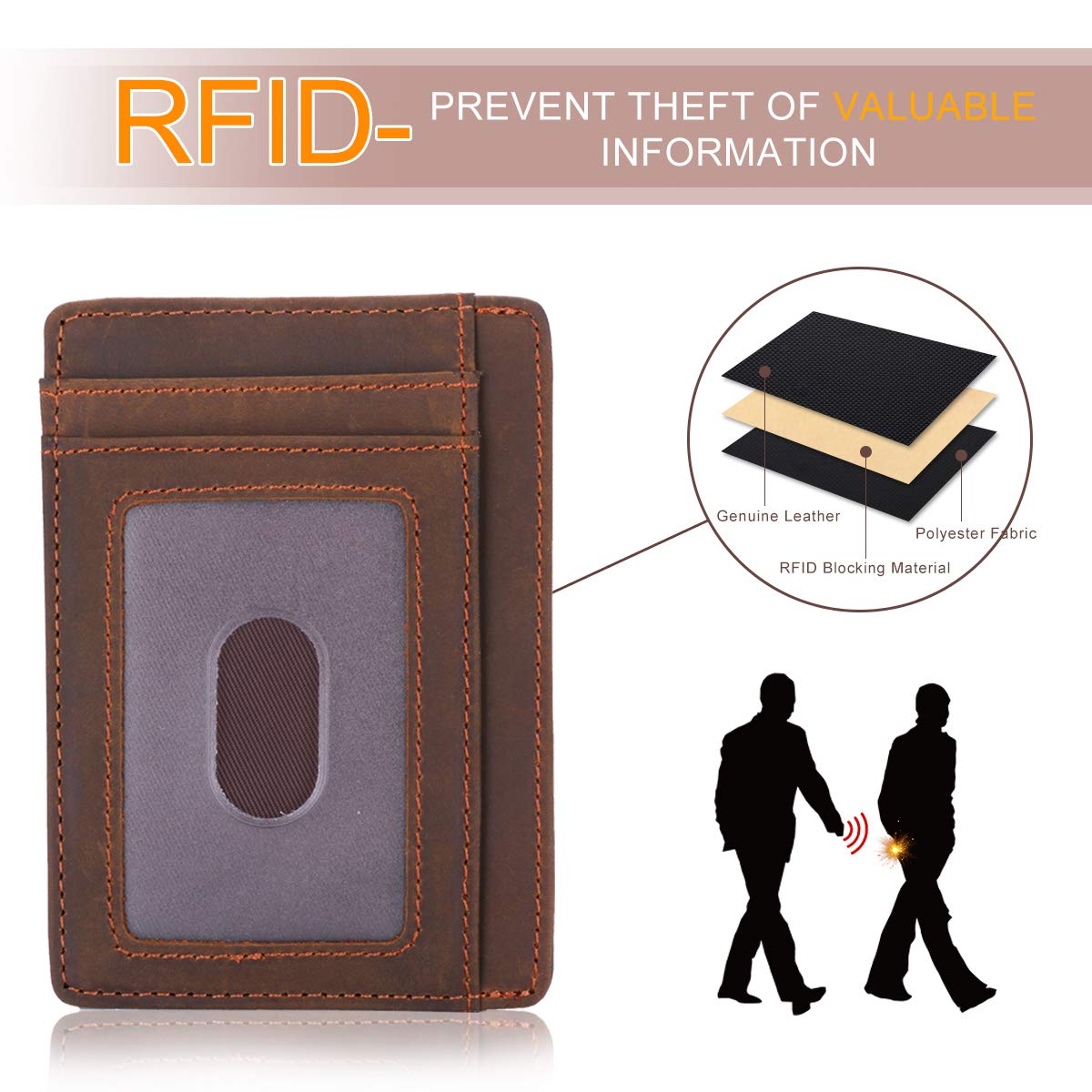 Men\'s Engraved Leather Front Pocket Wallet - To my love Genuine Leather RFID Blocking slim Wallet Card Holder