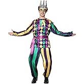 EraSpooky Mens Mardi Gras Jester Costume Deluxe Adult Carnival Parade Outfits