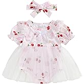 Infant Baby Girl Summer Outfit Short Sleeve Newborn Girls Tulle Romper Dress Bow Headband Set Spring Clothes