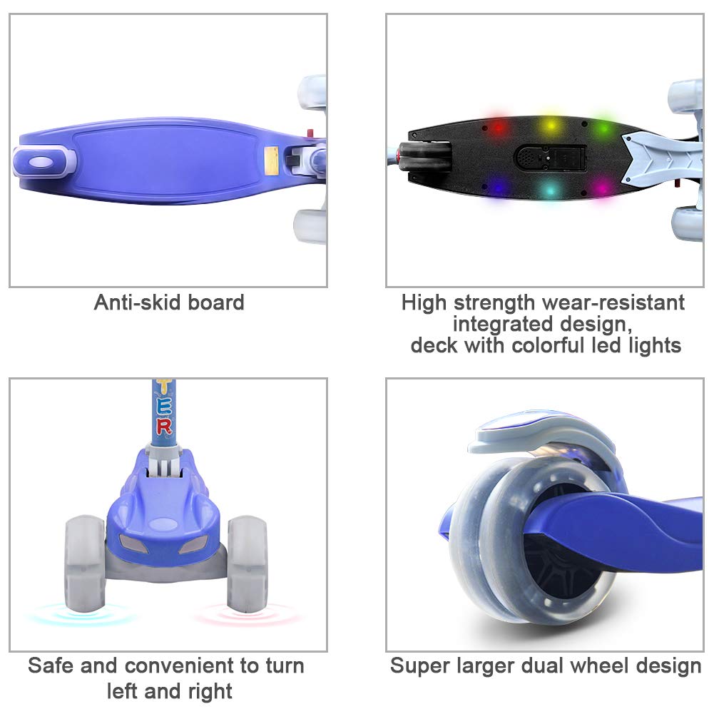 67i Kick Scooter for Kids 3 Wheel Scooter for Toddlers Girls & Boys 4 Adjustable Height Lean to Steer with PU Flashing Wheels for Children from 3 to 12 Years Old (Dark Blue)