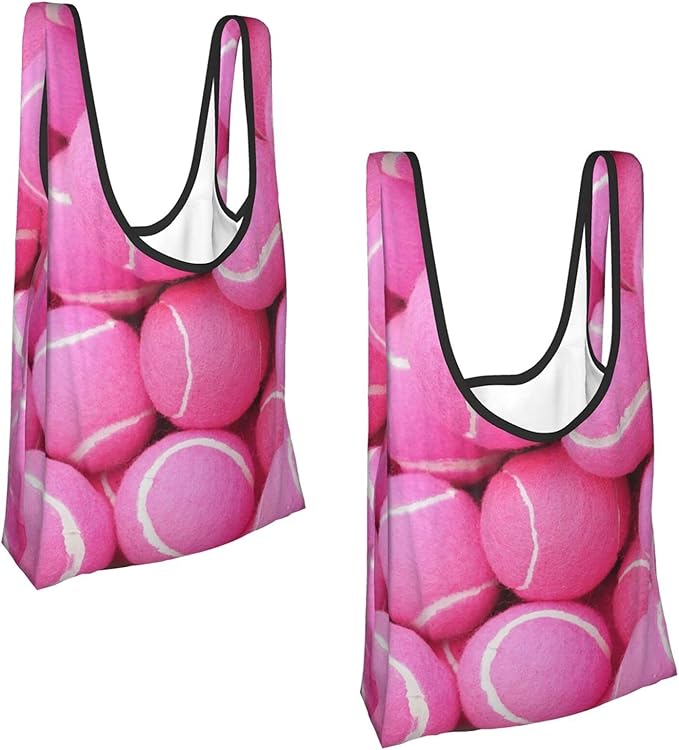 Bright Pink Tennis Balls Grocery Bags Reusable, Eco