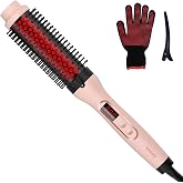 Infrared Thermal Brush, Dual Voltage Heated Round Brush, Shell Pink | 1 1/2 Inch Negative Ions Straightener &amp; Curling Iron Brush 2 in 1, Dual PTC Non-Blowing Thermal Round for Wome