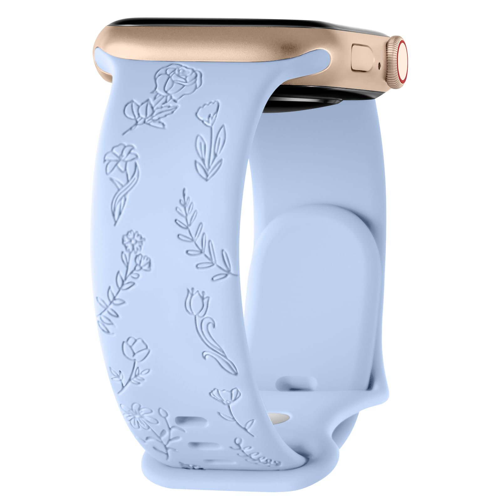 Flower Engraved Strap for Apple Watch Strap 42mm 44mm 45mm 46mm 49mm, Silicone Sport Band for iWatch Series 10 9 8 7 6 5 4 3 2 1 SE, Women Men (Nude blue,49mm/46mm/45mm/44mm/42mm(Series 3 2 1))
