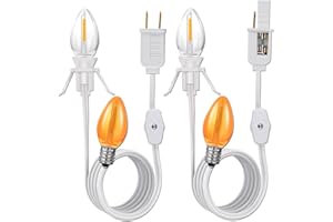EMNOOTI Clip in Light Cord,Accessory Cord with Light Bulb,Candelabra-Base E12 Socket UL Listed Christmas Village House Lights,Ceramic Trees Light (2-Pack 6ft Cord,1 Lamp Socket, White Cord)
