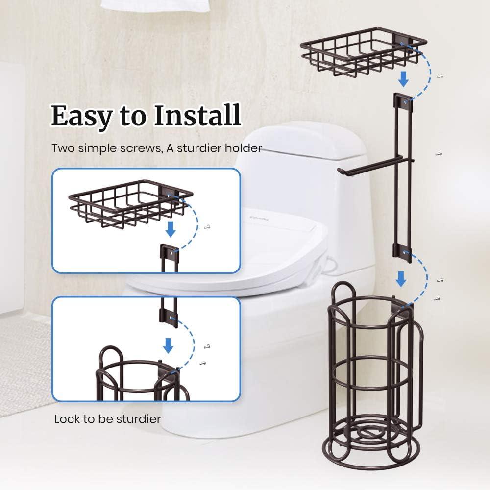 [Upgrade] Toilet Paper Holder Stand with Shelf Tissue Holders for Bathroom FreeStanding Bath Tissue Roll Holder for Mega Rolls/Phone/Wipe/Magazine-Bronze: Kitchen & Dining