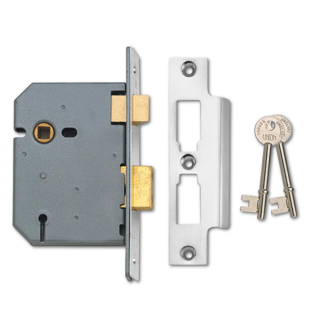Union Locks 2277 3 Lever Mortice Sash Lock 77.5mm - Satin Chrome (Visi Pack)