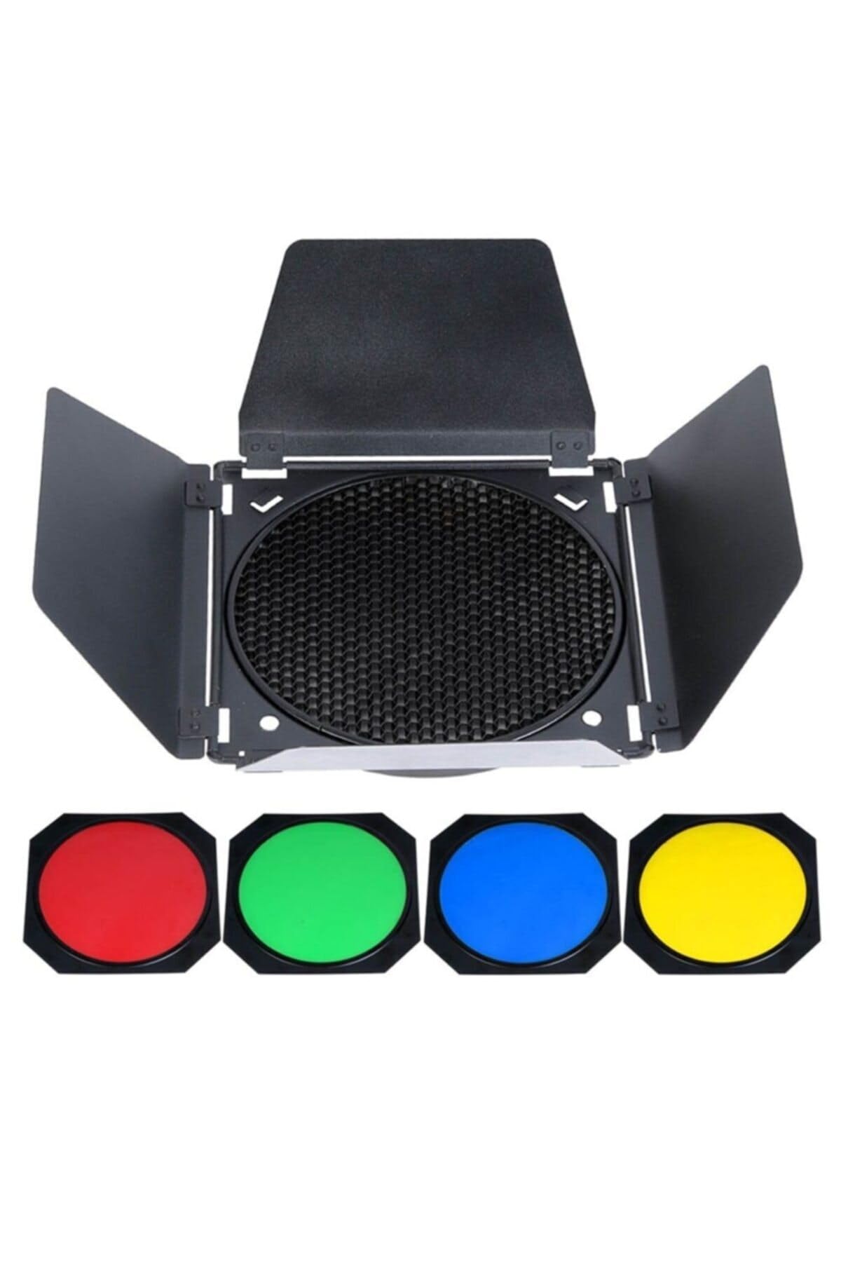 GODOX BD-04 Barn Door Barndoor Kit with Honeycomb Grid 4 Color Gel Filters for 7 Inch Standard Reflector Replacement for GODOX SL60W SL150II SK400II Studio Light Portrait Still Life