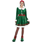 Kofero Elf Costume for Women Christmas Adult Plus Size Velvet Outfit Cozy Fancy Dress Santa Helper for Xmas Holiday Party