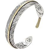 CZMZHFC Native American Style Feather Cuff Bracelet,Adjustable Silver Color Gold Edged Feather Bangle for Men & Women,Vintage Tribal Open Cuff Bracelet,Native American Jewelry Accessories