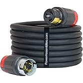 Power Assemblies Spider Box Twist-Lock Generator Power Extension Cord, 50 Amp, 125/250V, SOOW Cable Type, Gauge 6/4, Professional-Grade California Standard Locking Extensions, 50' Long, Black
