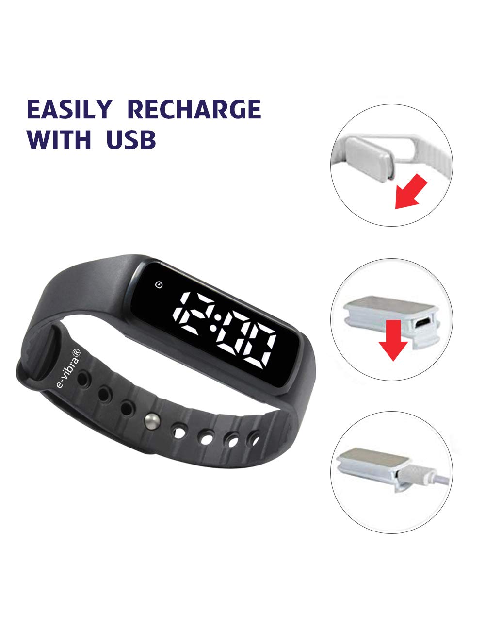 e-vibra 8 Alarm Vibrating Alarm Watch Medical Reminder Watch - with Timer and 8 Daily Alarms (Black - Largel)